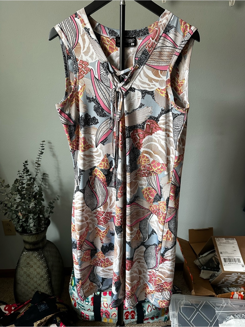 Tango Mango Sleeveless Keyhole Swing Dress Multicolored Floral Resort Size L
